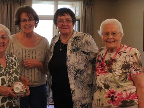 Members of the Huronview Auxiliary, Lucy Sage (L), Mary Smith, Pat Hulley (President) and Eleanor Falconer. (Laura Broadley/Clinton News Record)