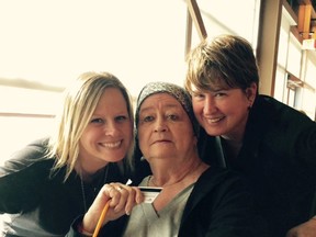 Linda Henry and her daughters, Deanna Mills, left, and Lisa Morden are pictured in this recent photograph. Morden is speaking out after having difficulty canceling a cell phone contract for her mother, who has terminal brain cancer and who Morden says cannot use the phone. (Handout)