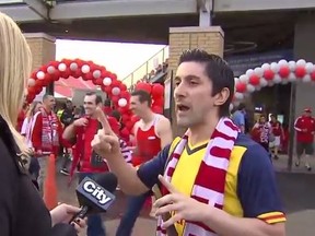 CityNews reporter Shauna Hunt confronts a Toronto FC fan, identified as Shawn Simoes, Sunday, May 10, 2015 at BMO Field.