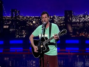 Adam Sandler in seen in his final appearance on "The Late Show." (YouTube screengrab)