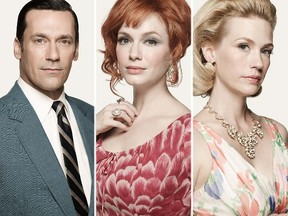 From left to right: Jon Hamm as Don Draper, Christina Hendricks as Joan Harris; and January Jones as Betty Francis. (Handout photos)