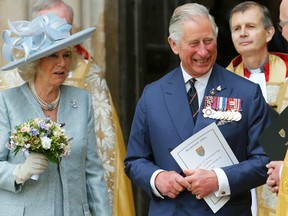 Britain's Prince Charles and his wife Camilla, Duchess of Cornwall leave Westminster Abbey after attending a thanksgiving service on the final day of 70th anniversary Victory in Europe (VE) day commemorations in central London in this file photograph dated May 10, 2015. A series of potentially embarrassing letters written by Prince Charles to government ministers in 2004-2005 will be published on May 13, 2015, a step that could cast doubt over the political neutrality of the future king. REUTERS/Suzanne Plunkett/files