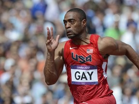 A file photo taken on August 4, 2012 shows Tyson Gay of the US competing in the men's 100m heats at the athletics event of the London 2012 Olympic Games in London. (AFP PHOTO/ADRIAN DENNIS)