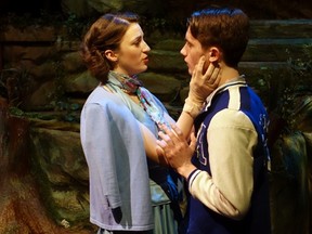 Natalea Robyn, left, and James Hyett play lovers Helena and Demetrius in the King's Town Players' production of A Midsummer Night's Dream. (John Geddes)