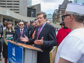 Toronto Mayor John Tory addresses the media at Food Truck Freedom Day at Nathan Phillips Square in Toronto Wednesday May 13, 2015. (Ernest Doroszuk/Toronto Sun)