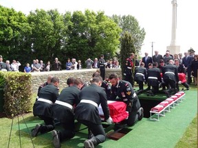 Eight First World War casualties of the Canadian Infantry were re-buried Thursday at the Caix British Cemetery in Caix, France. (Commonwealth War Graves Commission/Supplied)