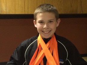 Justin Thompson, 12, of the Loyalist Gymnastics Club won his division (Level 3, age 11-13) at the Eastern Canadian championships in Moncton on the weekend. (Supplied photo)
