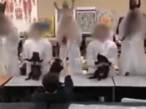 A screenshot of the video where Oklahoma City high school students danced with dead cats. 

(Screengrab/Daily Mail)