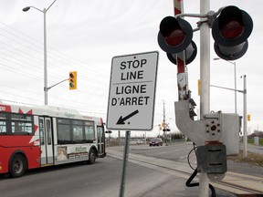 The Fallowfield rail crossing, site of the tragic bus-train crash in September, 2013. (Ottawa Sun Files)