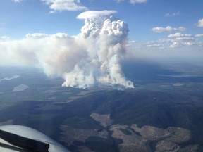 Aerial photo of the Little Bobtail Lake fire, 60 kilometres southwest of Prince George, B.C. (bcwildfire.ca)