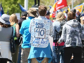 OSSTF protest on the front lawn of Queen's Parkon Thursday May 14, 2015. Collective bargaining hits an impasse for teachers on strike at three boards - Rainbow, Durham and Peel. Veronica Henri/Toronto Sun