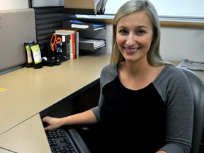 Leah Marshall, a Kings University College student completing her master of social work degree with a placement at St. Joseph’s Health Care London, in her office May 13, 2015. CHRIS MONTANINI\LONDONER\POSTMEDIA NETWORK