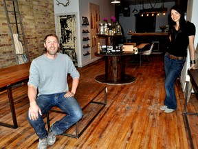 Devin Miller (left) and Jen Rose, co-owners of Miller and Co., inside their new location on Dundas Street May 13, 2015. CHRIS MONTANINI\LONDONER\POSTMEDIA NETWORK