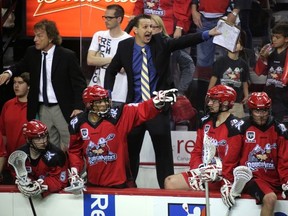 Calgary Roughnecks coach Curt Malawsky screams out instructions in the dying minutes of the Roughnecks game against the Washington Stealth in NLL action at the Scotiabank Saddledome in Calgary, Alberta, on May 4, 2013. The Roughnecks dropped the game to the Stealth 14-13. Mike Drew/Calgary Sun/QMI AGENCY