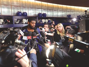 Montreal Canadiens defenceman P.K. Subban faces the media on Thursday at locker cleanout. (USA TODAY SPORTS)