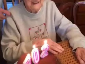 A 102-year-old Connecticut woman blowing out her birthday candles recently also blew out her dentures in a video that has gone viral. Lisa Addario, the granddaughter of Louise Bonito, caught the whole thing on video and posted it to Instagram and YouTube where thousands of people have tuned in. (Postmedia Network/YouTube)