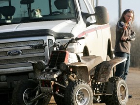 The aftermath after an all terrain vehicle crossed in front of the truck resulting in a collision recently in Edmonton.