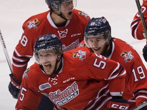 Oshawa Generals Michael McCarron celebrates his goal during Oshawa?s 6-2 win in Game 5 of the Ontario Hockey League final. The Generals won the best-of-seven series 4-1. (Craig Robertson, Postmedia Network)