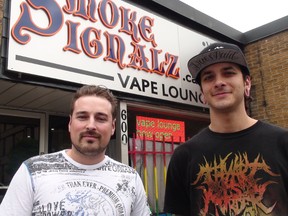 Owner Francois Charlebois (left) and manager James R. at the Smoke Signalz vape lounge at 600 Rideau St.on Satruday, May 16, 2015.
AEDAN HELMER/ OTTAWA SUN