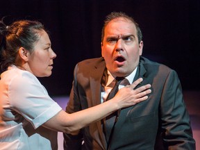 Nadien Chu and Nathan Cuckow in The Ugly One, at PCL Studio Theatre through May 23. ( LUCAS BOUTILIER/SUPPLIED)