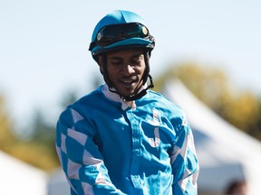 Rico Walcott, shown here at the Fall Classic last September, rode Rock and Glory to the win in the Wild Rose Stakes on Saturday at Northlands. (Ian Kucerak, Edmonton Sun)