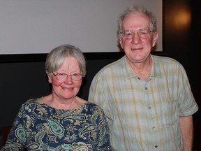 Organic farmers Susan and Robert Halliday talked about their own experience with organic farming in Lambton County at Green Drinks Sarnia on May 13. 
CARL HNATYSHYN/SARNIA THIS WEEK