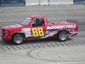 Rick Verberne's number 88 racing truck is being used to raise money for the Thames Valley Children's Centre. For a minimum $2 donation, people can sign their name to the truck, which is available for signing at Verberne's business, Otterville Motors, during the week, and will be at Delaware Speedway for events through the season.