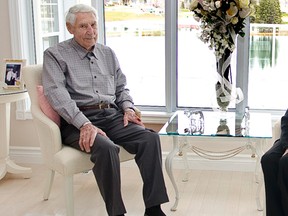 M.J. And Frances Labelle pose at their home after family and friends joined together to help celebrate the popular Cochrane couple’s 60th wedding anniversary.