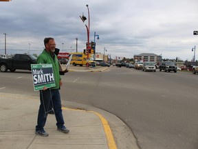 Drayton Valley-Devon MLA Mark Smith was hoping to catch voters’ attention on election day on May 5.