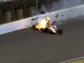 Oakville, Ont.'s James Hinchcliffe on Monday crashed during an Indianapolis 500 practice run. (YouTube screen grab)
