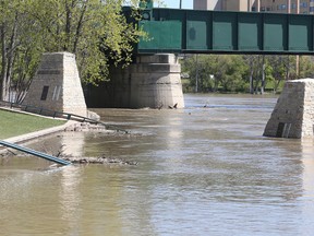 The Riverwalk at The Forks has been closed due to high water levels. (Brian Donogh/Winnipeg Sun)
