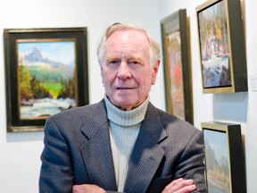 Artist John Stuart Pryce stands in the Lebel Mansion art gallery in Pincher Creek, Alta., where the local Allied Arts Council is showing his East/West Odyssey exhibit. The exhibit runs from May 16 to June 27. John Stoesser photos/Pincher Creek Echo.