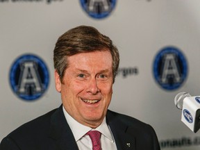 Toronto Mayor John Tory at the Toronto Argonauts sale announcement Wednesday May 20, 2015. (Dave Thomas/Toronto Sun)