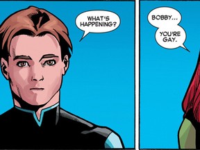 Iceman, also known as Bobby Drake, is outed — sort of — in comic book X-Men No 40. (Marvel Comics)
