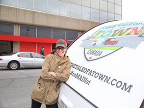 Katie Swift, a francophone story producer and artistic collaborator of The Tale of a Town, poses outside of her Storymobile in Sudbury on Tuesday May 19, 2015. Gino Donato/Sudbury Star/Postmedia Network