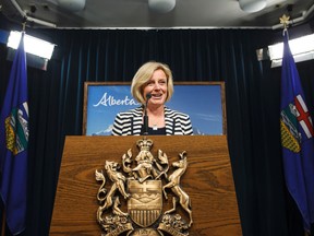 Premier-designate Rachel Notley speaks about the coming swearing-in ceremony and organizing Alberta's new NDP government during a news conference at the Alberta Legislature in Edmonton, Alta., on Wednesday May 20, 2015. Ian Kucerak/Edmonton Sun