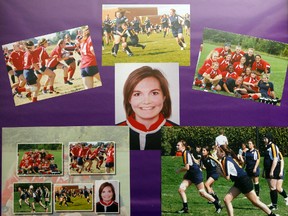Pictures of Rowan Stringer playing rugby and with her teammates is photographed at her home Thursday, May 16, 2013. Ottawa Sun Files