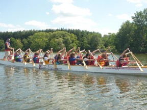 The High School Dragon Boat Challenge May 31 at Fanshawe Yacht Club will match competing teams on 15-metre long colourful dragon boats such as this one. (Submitted photo)