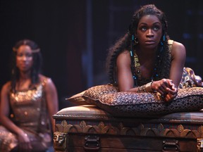 Yanna McIntosh as Cleopatra with Sophia Walker as Charmian. 
David Hou/Stratford Festival
