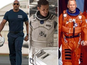 Dwayne "The Rock" Johnson in San Andreas, Matthew McConaughey in Interstellar and Bruce Willis in Armageddon. (Handout photos)