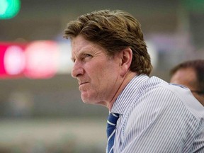 Detroit Red Wings head coach Mike Babcock watches his team warm up prior to the game against the Dallas Stars in this file photo taken February 21, 2015. (Jerome Miron/USA TODAY Sports/Files)