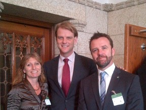 Addressing housing affordability with MP Chris Alexander (middle), flanked by Anita DeVries (DRHBA EO) and Steve Deveaux (BILD).