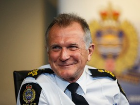 Edmonton Police Service Chief Rod Knecht speaks with the media during Coffee With The Chief at EPS headquarters in Edmonton, Alta., on Friday May 22, 2015. The chief spoke to a wide range of topics from the pressures of urban development, staffing levels, technology, recruitment, steriod abuse among officers and the need for a wellness centre among others. Ian Kucerak/Edmonton Sun