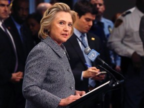 Former U.S. Secretary of State Hillary Clinton speaks during a news conference at the United Nations in New York, in this March 10, 2015, file photo. The majority of Americans, including many Democrats, favor an investigation into whether Hillary Clinton turned over all emails related to her official duties as secretary of state, a new Reuters/Ipsos poll showed.  REUTERS/Lucas Jackson/Files