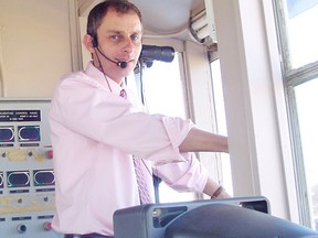 Australian Robert Geller takes his place in the Woodbine announcer’s booth, ready to succeed Dan Loiselle, who is retiring.(WOODBINE ENTERTAINMENT GROUP/photo)