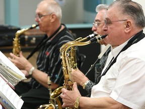 (right to left) Members of the Essotones George Gyepesi, Jim Strembiski, and Ed Smith practice at Edmonton's Westend Seniors Activity Centre, 9629 - 176 St., Tuesday March 15, 2011. Band members try and practice at the centre once a week. DAVID BLOOM/EDMONTON SUN  QMI AGENCY