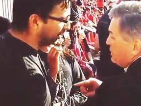 MLSE CEO Tim Leiweke exchanges heated words with a TFC fan during Saturday's match.