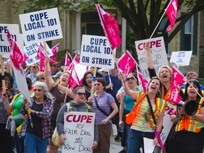 Striking inside workers picket outside London city hall. (Free Press file photo)