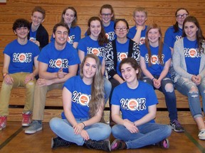 SUBMITTED PHOTO
This week more than 230 Bayside Secondary Schoolstudents will participate in a 24 hour famine to raise awareness about hunger and funds for the Food for Learning program. Picture is the event's organizing committee members (top row, from left) Tirzah Fillmore, Alex Boyce, Morgan McLellan, Michael Terpstra, Victoria Waterfall, (middle row) Dallin Whitford, Brenden Clarke, Autumn McLellan, Kaylea Pham, Breanna Gracie, Morgan Dodson and (front) the committee co-chairwomen Hailey Proud and Mara Whitford.