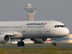 An Air France aircraft en route from Charles-de-Gaulle airport to New York was accompanied by U.S. fighter jets after a chemical weapons threat was made against the flight. REUTERS/Gonzalo Fuentes